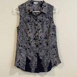Marabelle size small made in the USA paisley print navy white tank top